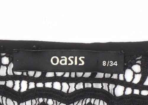 Oasis Women's Black Crochet 3/4 Sleeve Blouse, Size 8