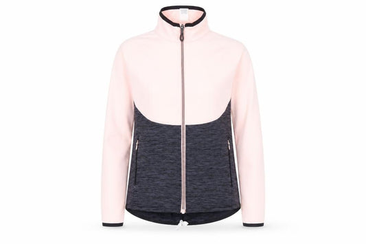 Front view of Decathlon girls’ pink black track jacket - 10-11 years