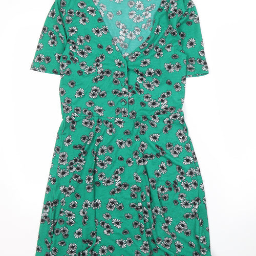 Zara Women's Green Floral A-Line Knee Length Dress