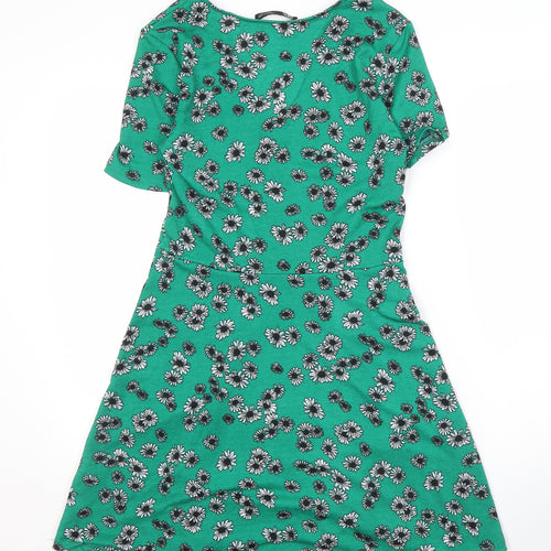 Zara Women's Green Floral A-Line Knee Length Dress
