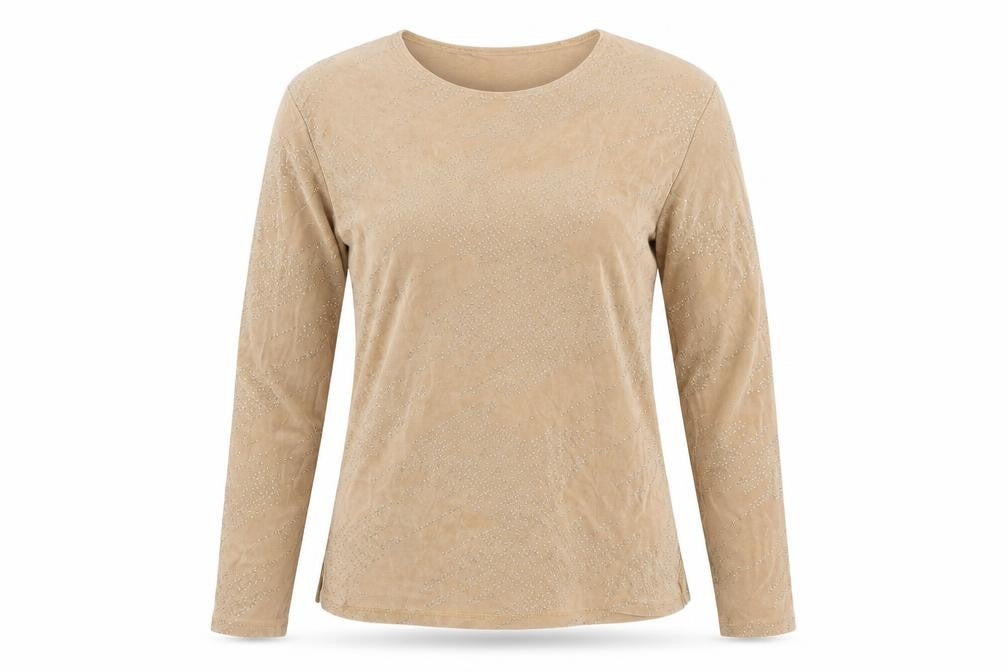 Front view of Wallis Women's Beige Glitter Long Sleeve T-Shirt