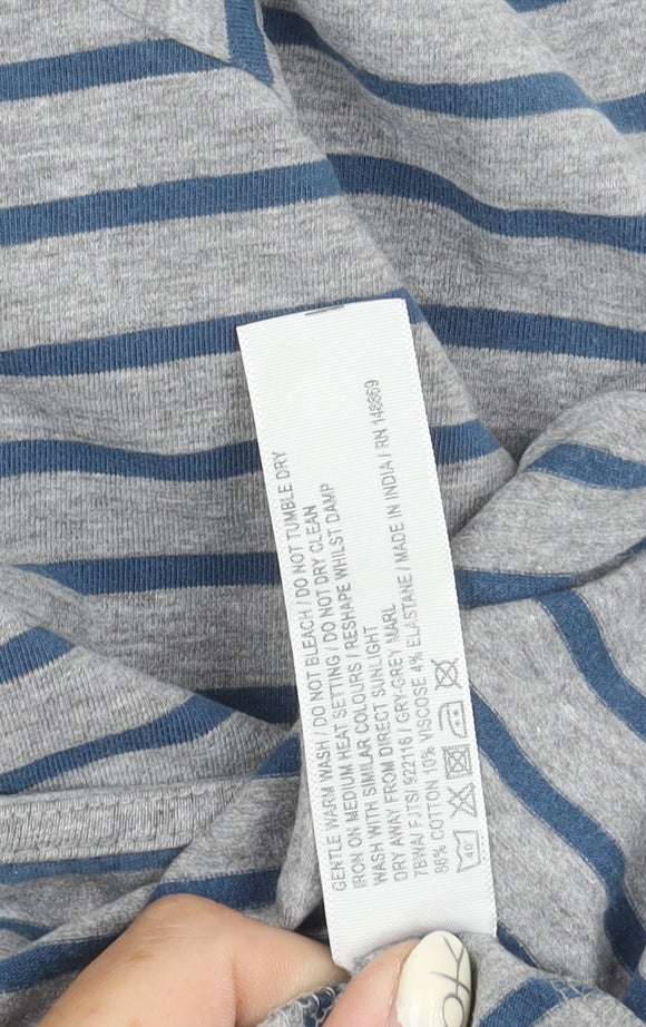 Fat Face Women's Grey Striped Long Sleeve T-Shirt Size 16