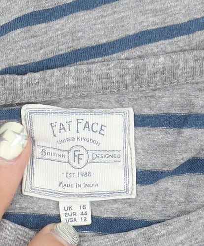 Fat Face Women's Grey Striped Long Sleeve T-Shirt Size 16