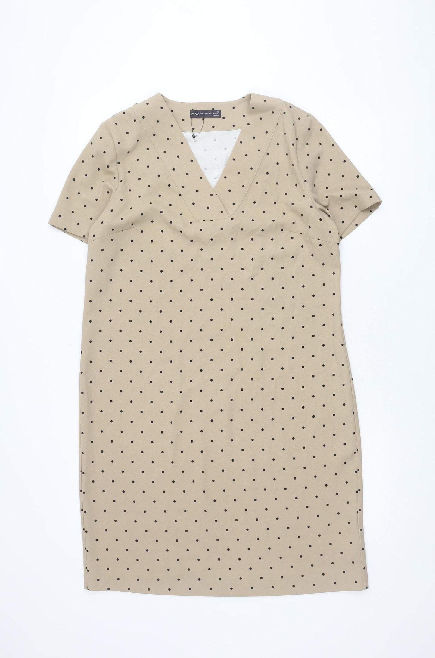 Marks and Spencer Women Beige Polka Dot Dress Size 12