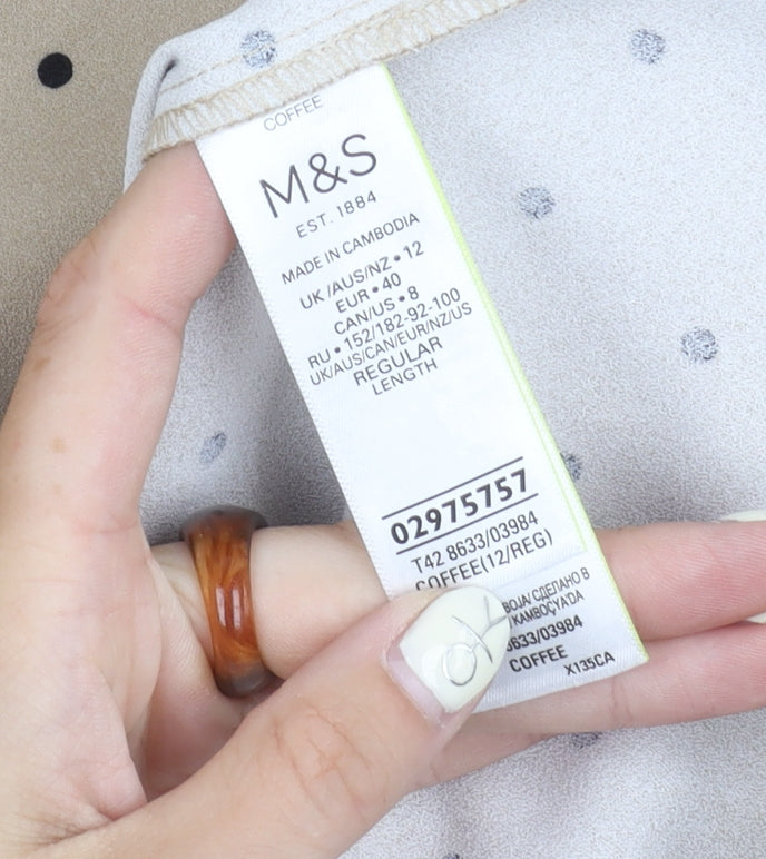 Marks and Spencer Women Beige Polka Dot Dress Size 12