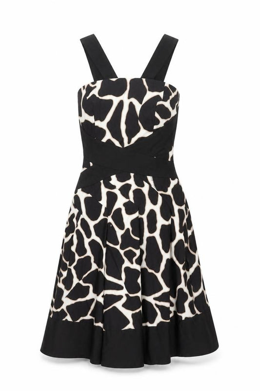 Front view of Karen Millen Women's Black Animal Print Dress, size 12