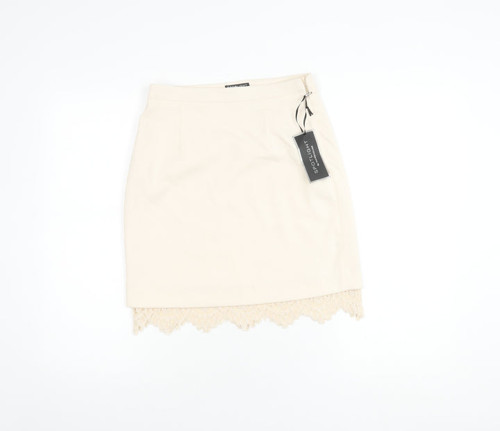 Warehouse Women's Beige Lace Trim Pencil Skirt Size 8