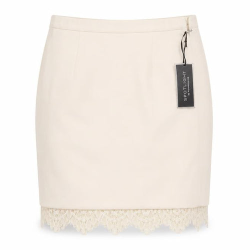 Warehouse Women's Beige Lace Trim Pencil Skirt Size 8