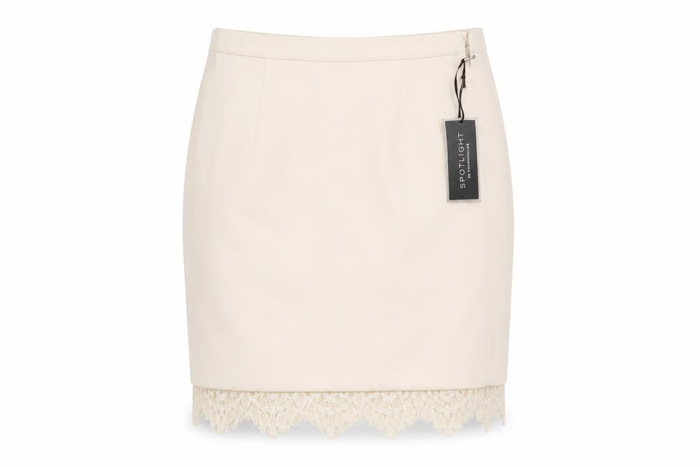 Warehouse Women's Beige Lace Trim Pencil Skirt Size 8