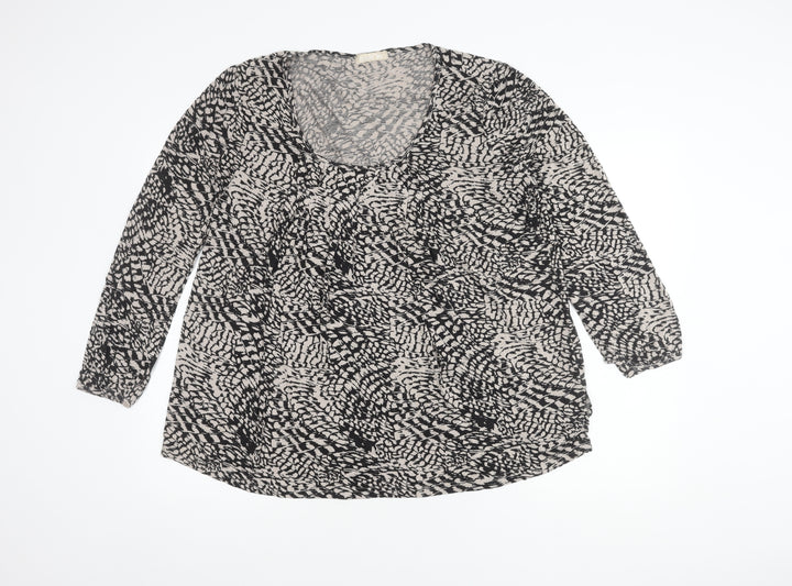 Daxon Women's Black Ivory Animal Print Long Sleeve Top 18-20
