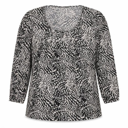 Daxon Women's Black Ivory Animal Print Long Sleeve Top 18-20