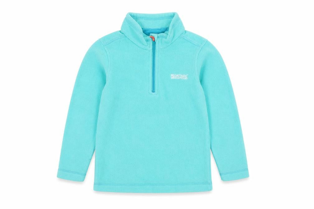 Front view of Regatta girls’ blue fleece pullover hoodie, 5-6 years