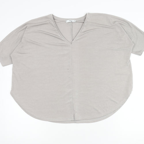 Mango Women's Grey V-Neck Basic T-Shirt, Size S