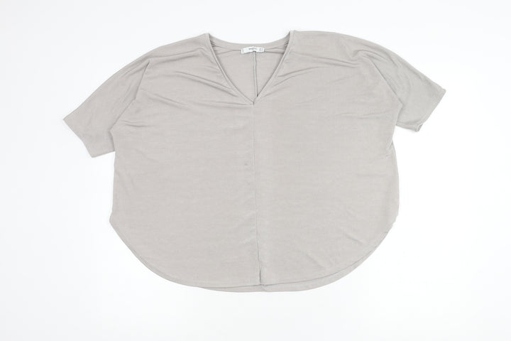 Mango Women's Grey V-Neck Basic T-Shirt, Size S