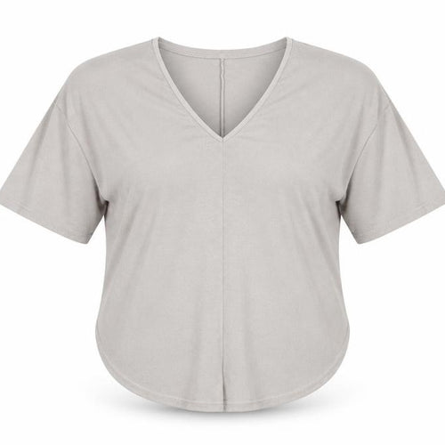 Mango Women's Grey V-Neck Basic T-Shirt, Size S