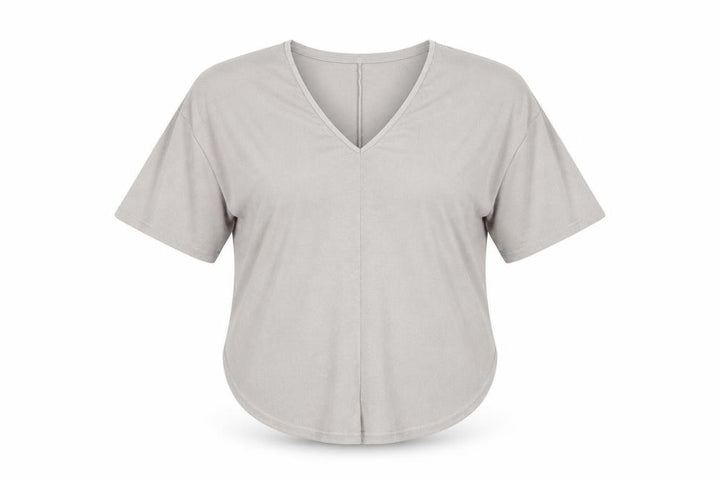 Mango Women's Grey V-Neck Basic T-Shirt, Size S