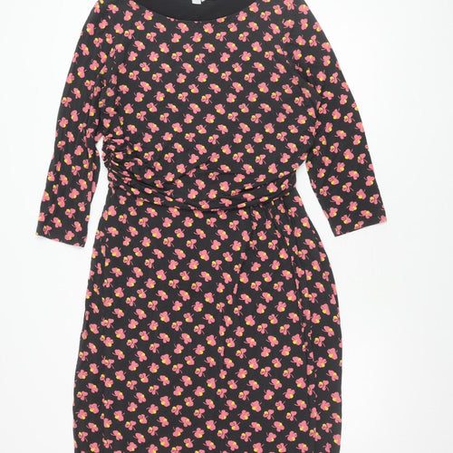 Boden Women's Black Floral Dress, Size 16 L, 3/4 Sleeve