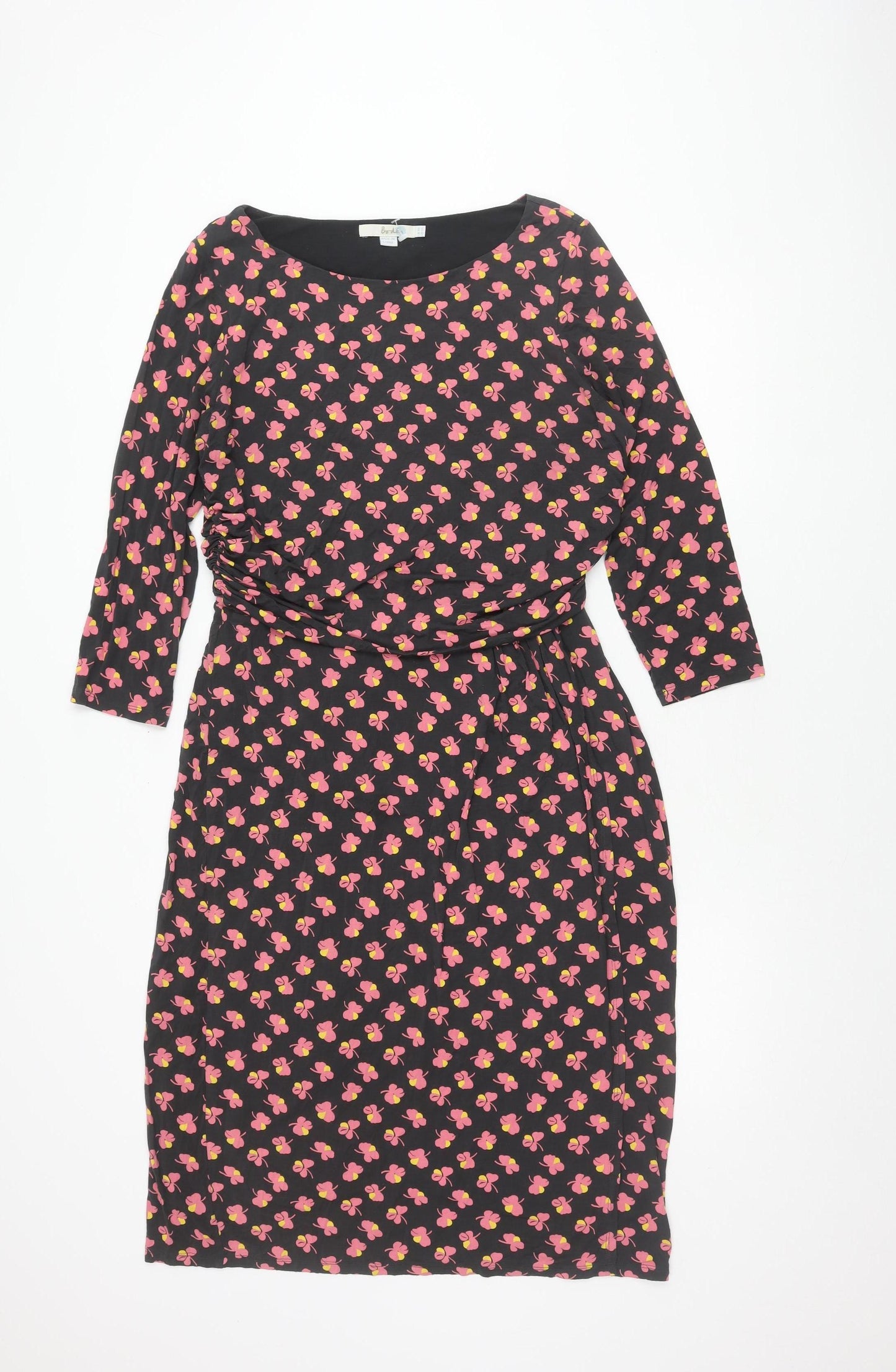 Boden Women's Black Floral Dress, Size 16 L, 3/4 Sleeve