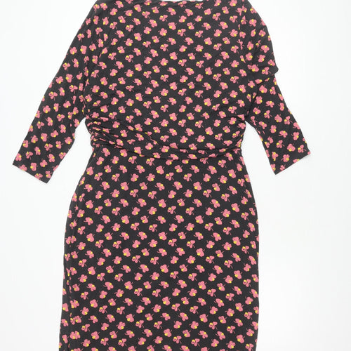 Boden Women's Black Floral Dress, Size 16 L, 3/4 Sleeve