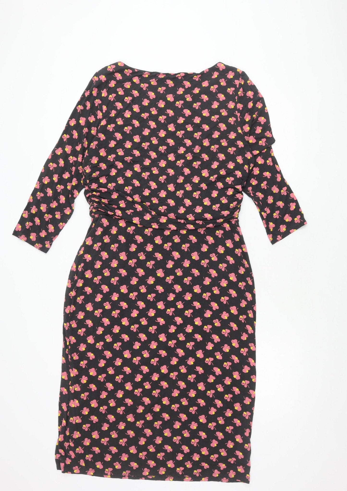 Boden Women's Black Floral Dress, Size 16 L, 3/4 Sleeve