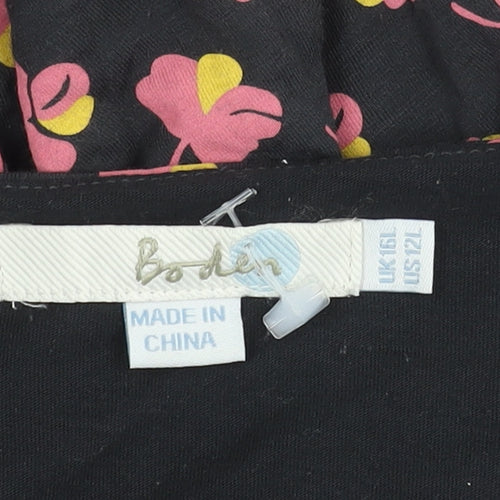 Boden Women's Black Floral Dress, Size 16 L, 3/4 Sleeve