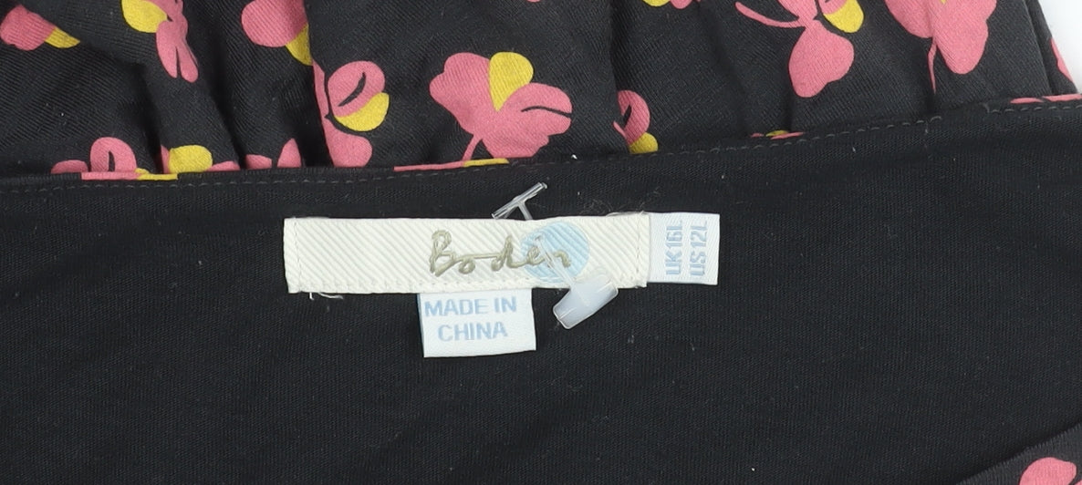 Boden Women's Black Floral Dress, Size 16 L, 3/4 Sleeve