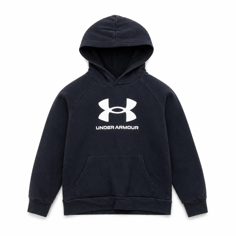 Front view of Under Armour boys’' black pullover hoodie medium