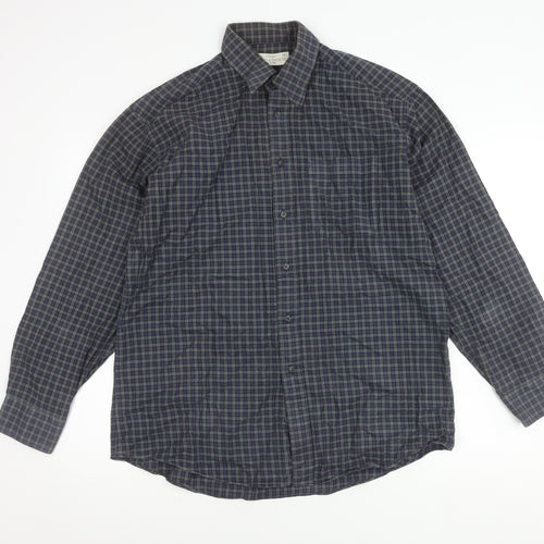 Marks and Spencer Men's Navy Check Shirt Size 16