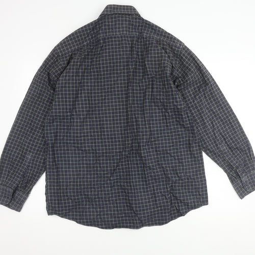 Marks and Spencer Men's Navy Check Shirt Size 16