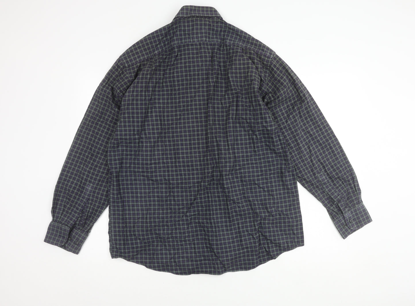 Marks and Spencer Men's Navy Check Shirt Size 16