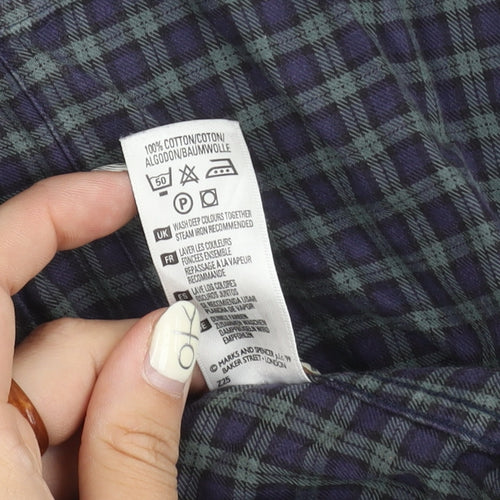Marks and Spencer Men's Navy Check Shirt Size 16