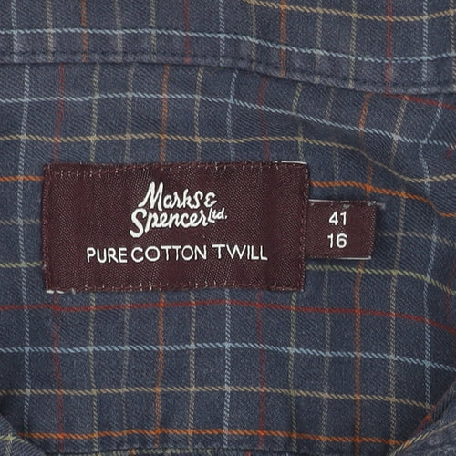 Marks and Spencer Men’s Blue Check Cotton Shirt, Size 16