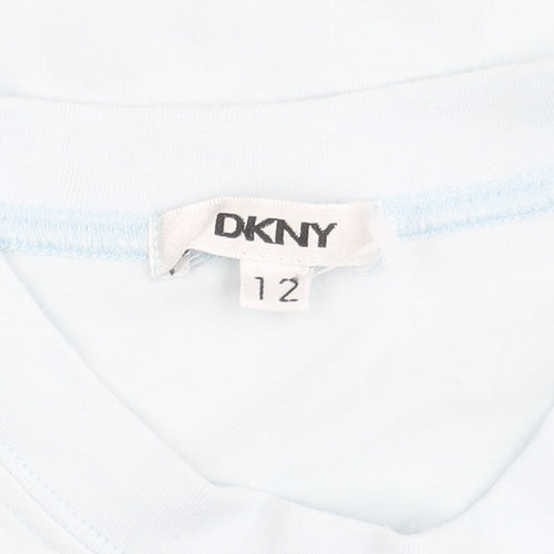 DKNY Girls Blue T-Shirt, Size 12 Years, Short Sleeve, Logo