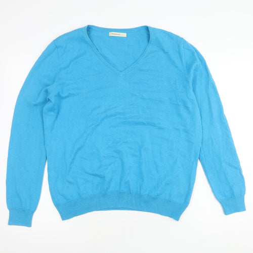Woolovers Men's Blue V-Neck Pullover Jumper - M
