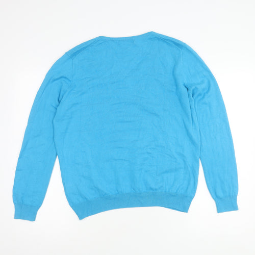 Woolovers Men's Blue V-Neck Pullover Jumper - M