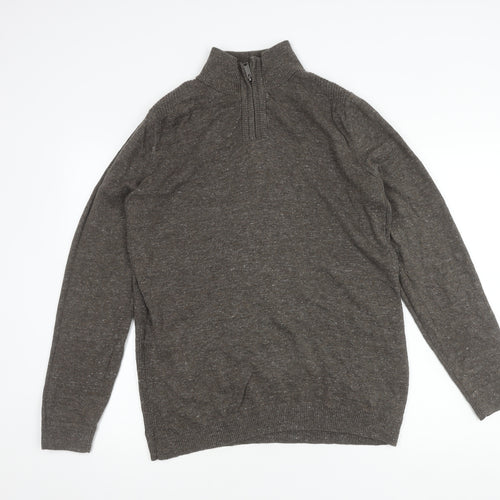 Fat Face Mens Brown Mock Neck 1/4 Zip Pullover - M