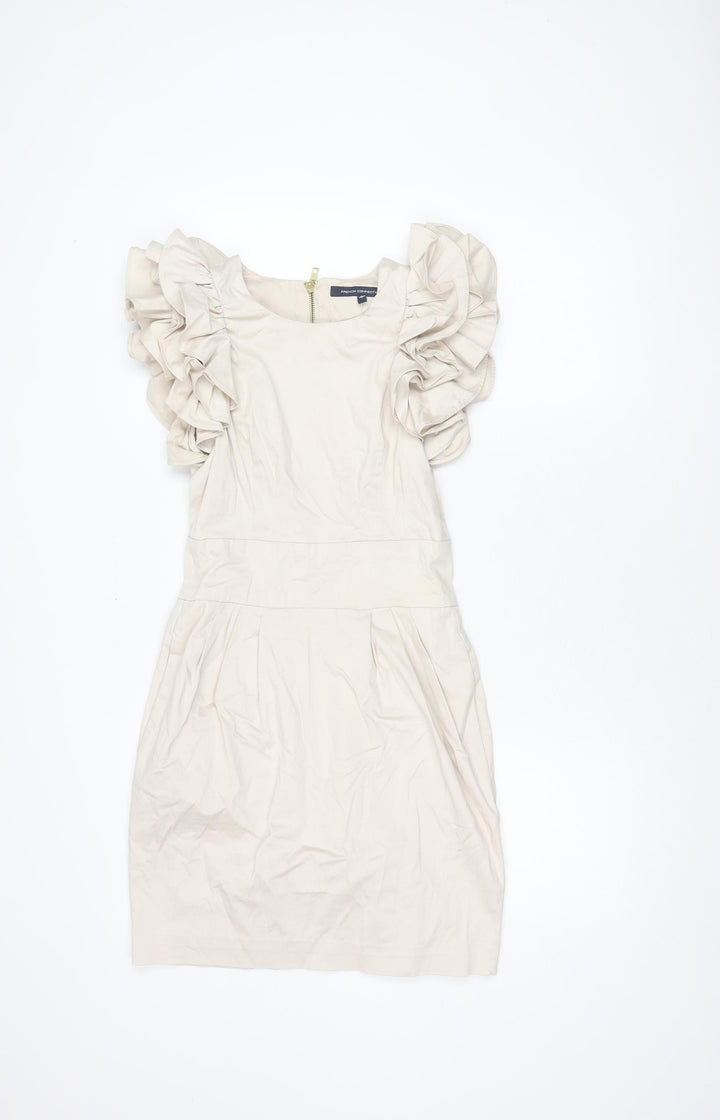 French Connection Beige Women's Knee Length Dress - Size 8