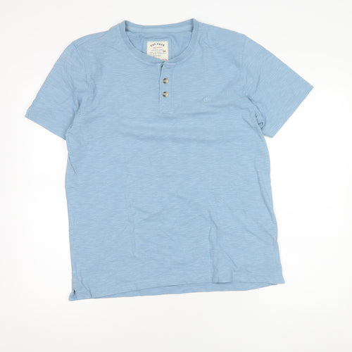Fat Face Men's Blue Henley T-Shirt, Size M, Short Sleeve