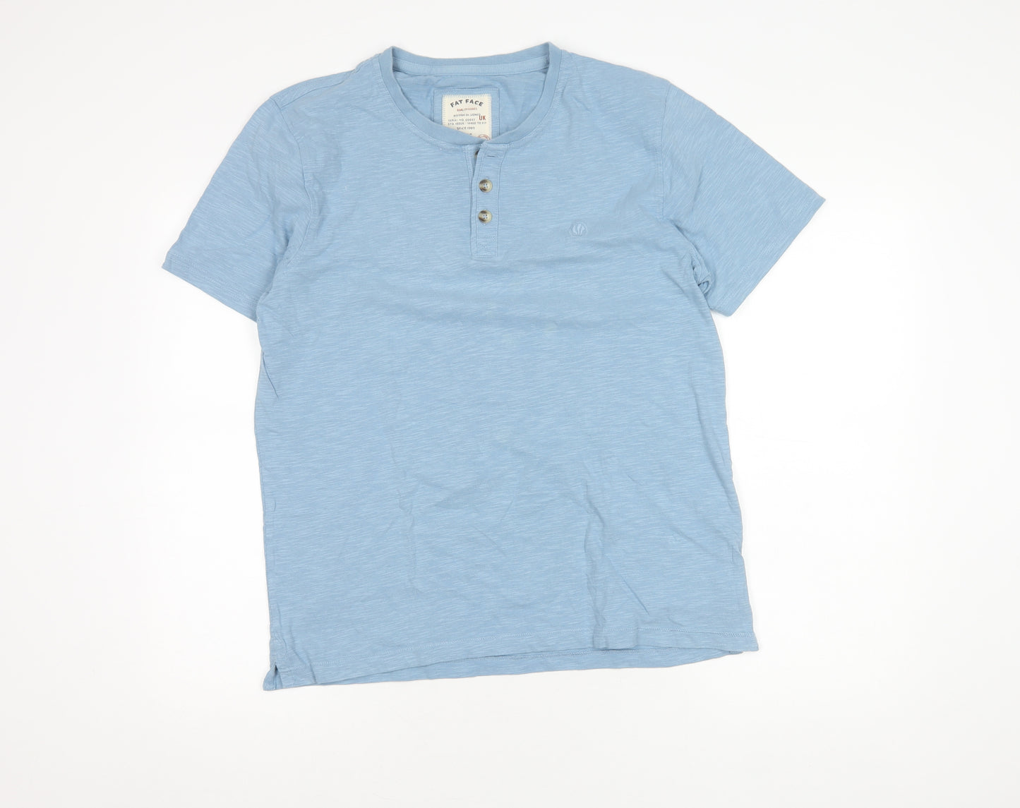 Fat Face Men's Blue Henley T-Shirt, Size M, Short Sleeve