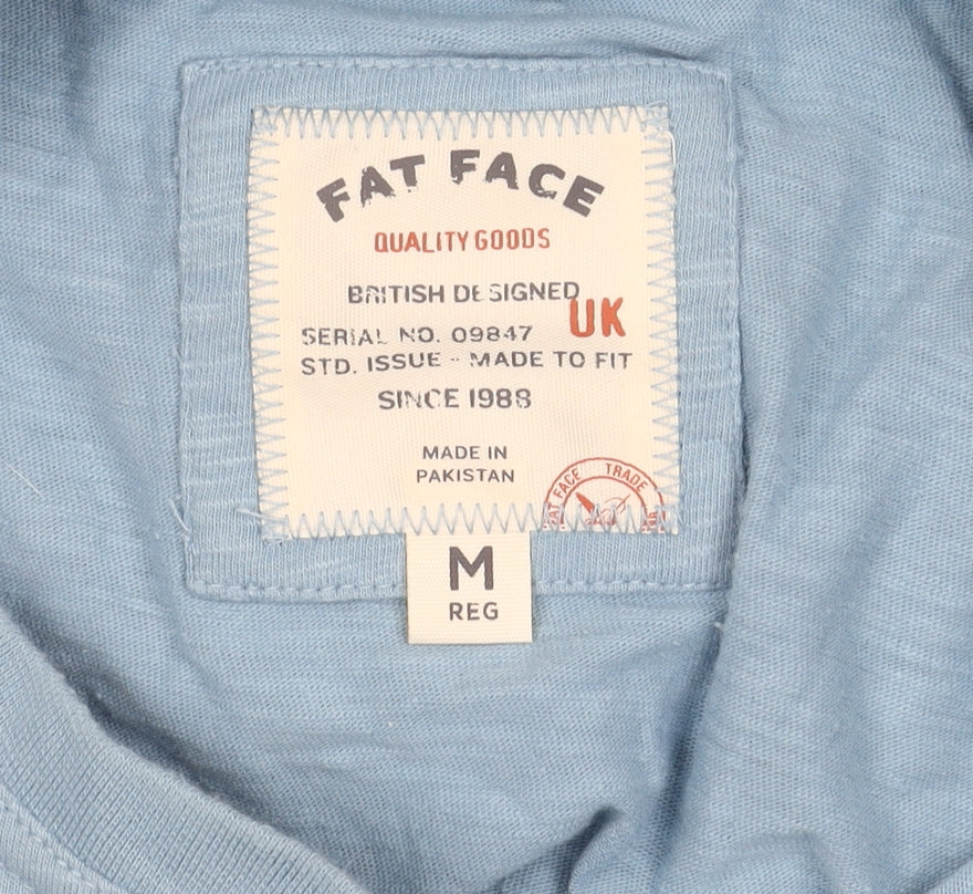 Fat Face Men's Blue Henley T-Shirt, Size M, Short Sleeve