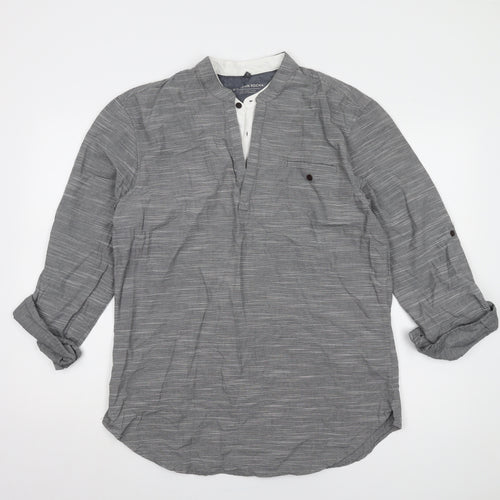 John Rocha Men's Grey Striped Long Sleeve Shirt M