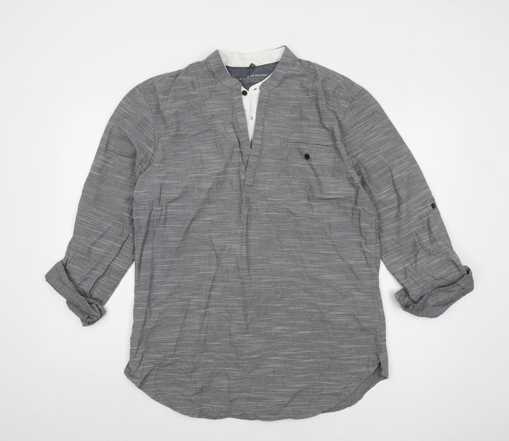 John Rocha Men's Grey Striped Long Sleeve Shirt M