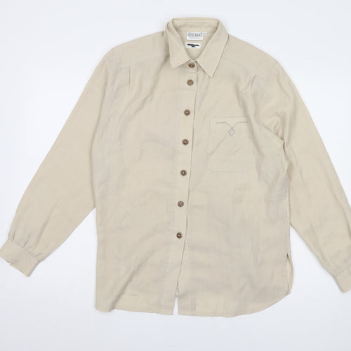 Delmod Women Beige Button-Up Shirt Size 12 Collared