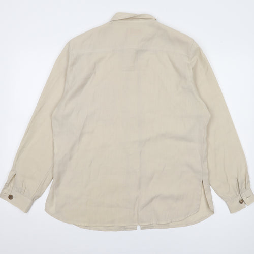 Delmod Women Beige Button-Up Shirt Size 12 Collared