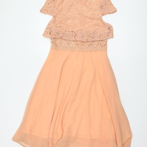 Boohoo Women's Pink Midi Fit & Flare Lace Dress