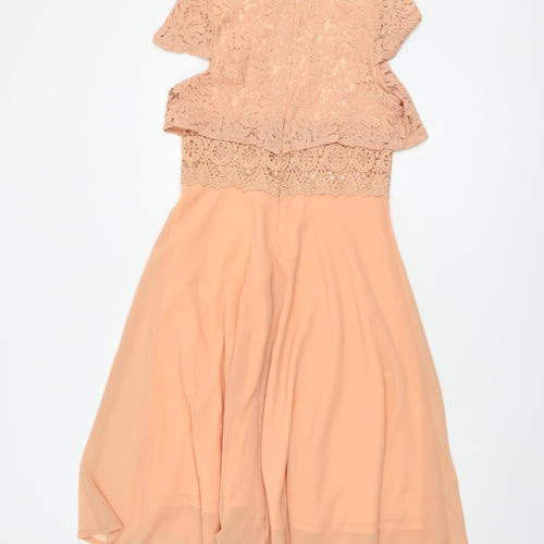 Boohoo Women's Pink Midi Fit & Flare Lace Dress