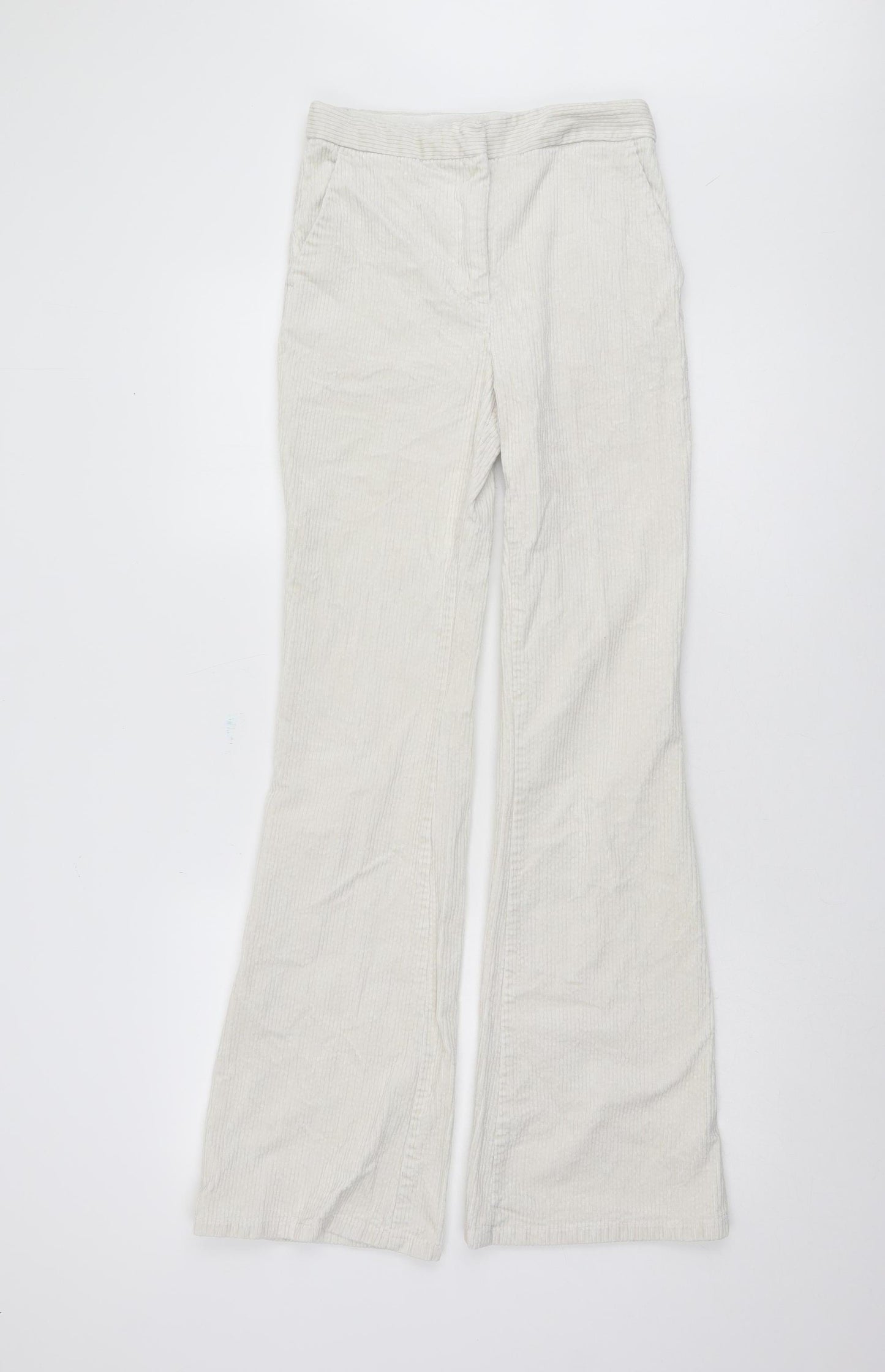 H&M Women Ivory Corduroy Flared Trousers 2XS