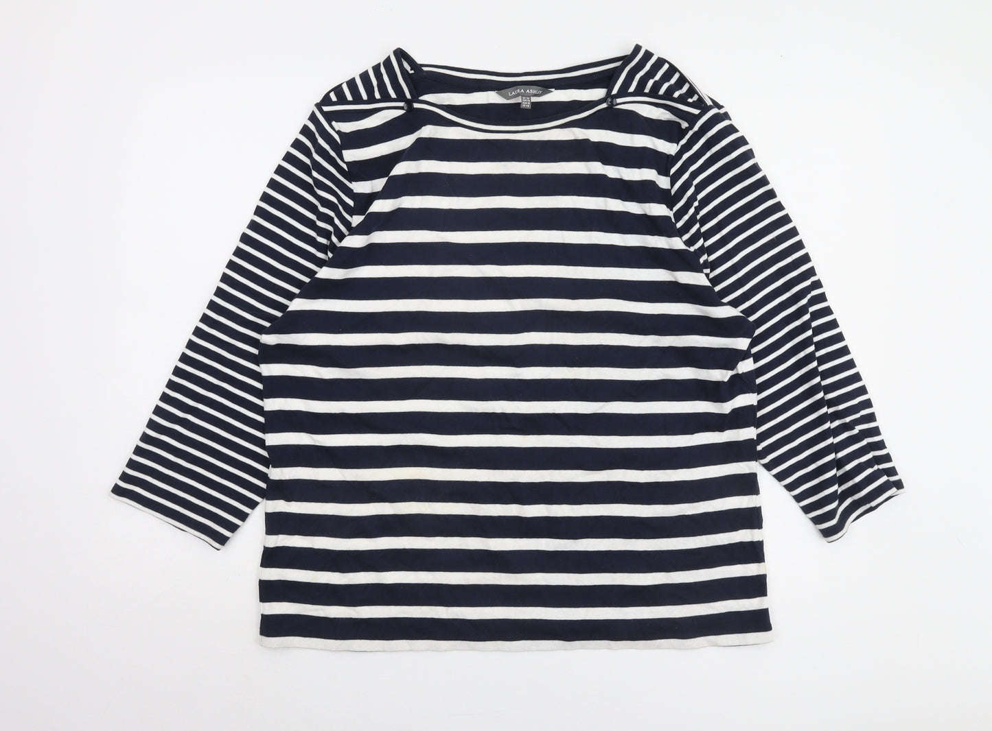 Laura Ashley Women's Blue Striped T-Shirt Size 20
