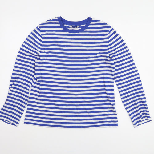 Marks and Spencer Women Blue Striped Cotton Top