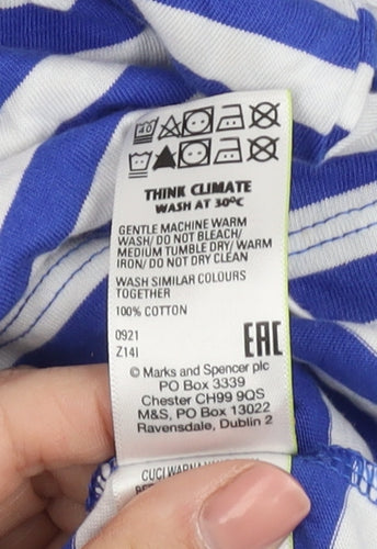 Marks and Spencer Women Blue Striped Cotton Top